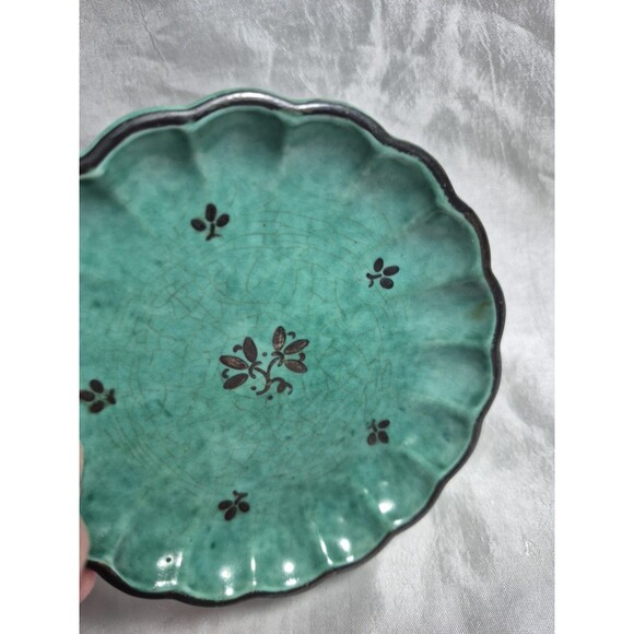 VTG Gustavsberg Sweden Argenta Art Pottery Scallop Edge Dish Silver Detail #939 - Picture 5 of 15